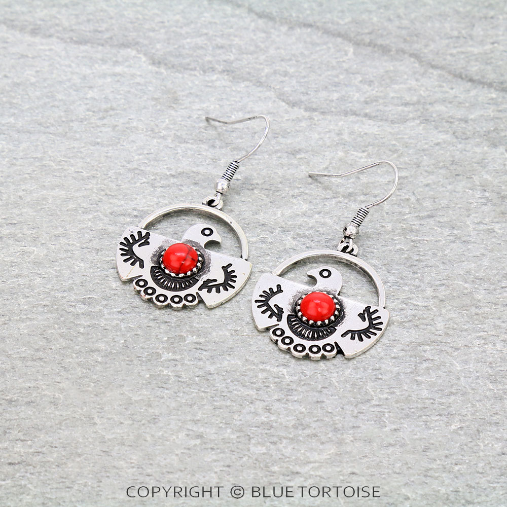 1.5" Western Thunderbird with Stone Dangle Earrings