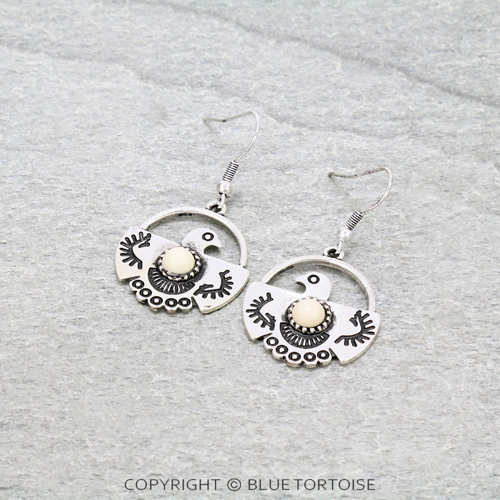 1.5" Western Thunderbird with Stone Dangle Earrings