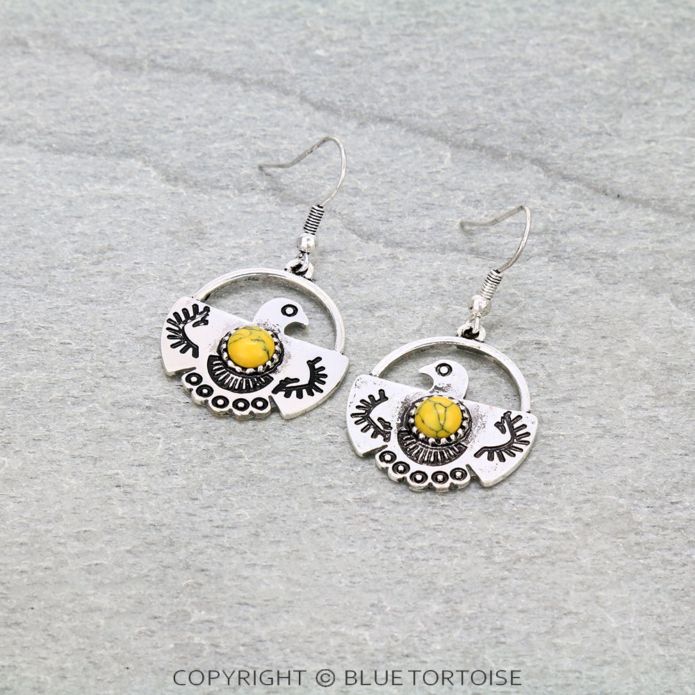 1.5" Western Thunderbird with Stone Dangle Earrings
