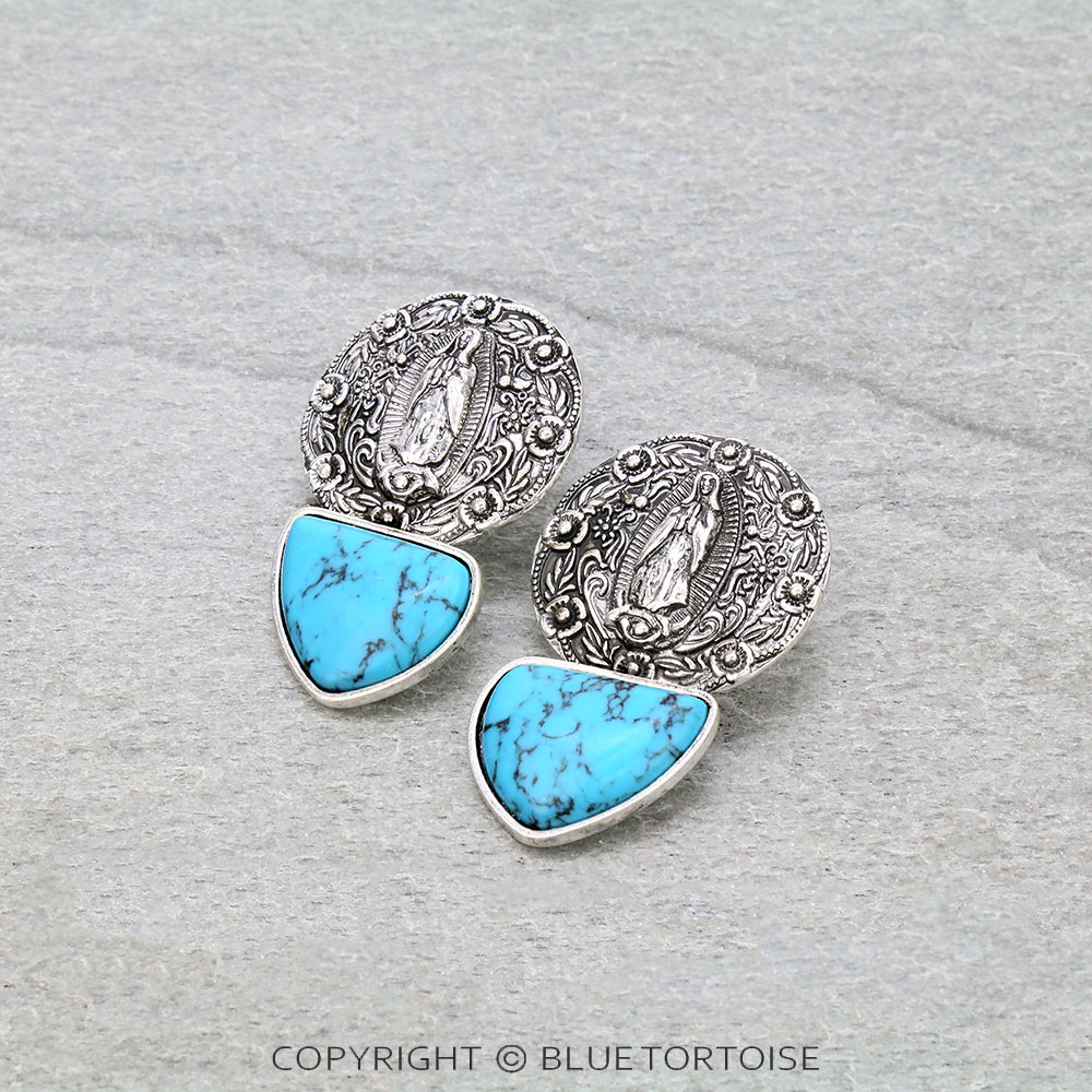 2" Our Lady of Guadalupe with Stone Stud Earrings