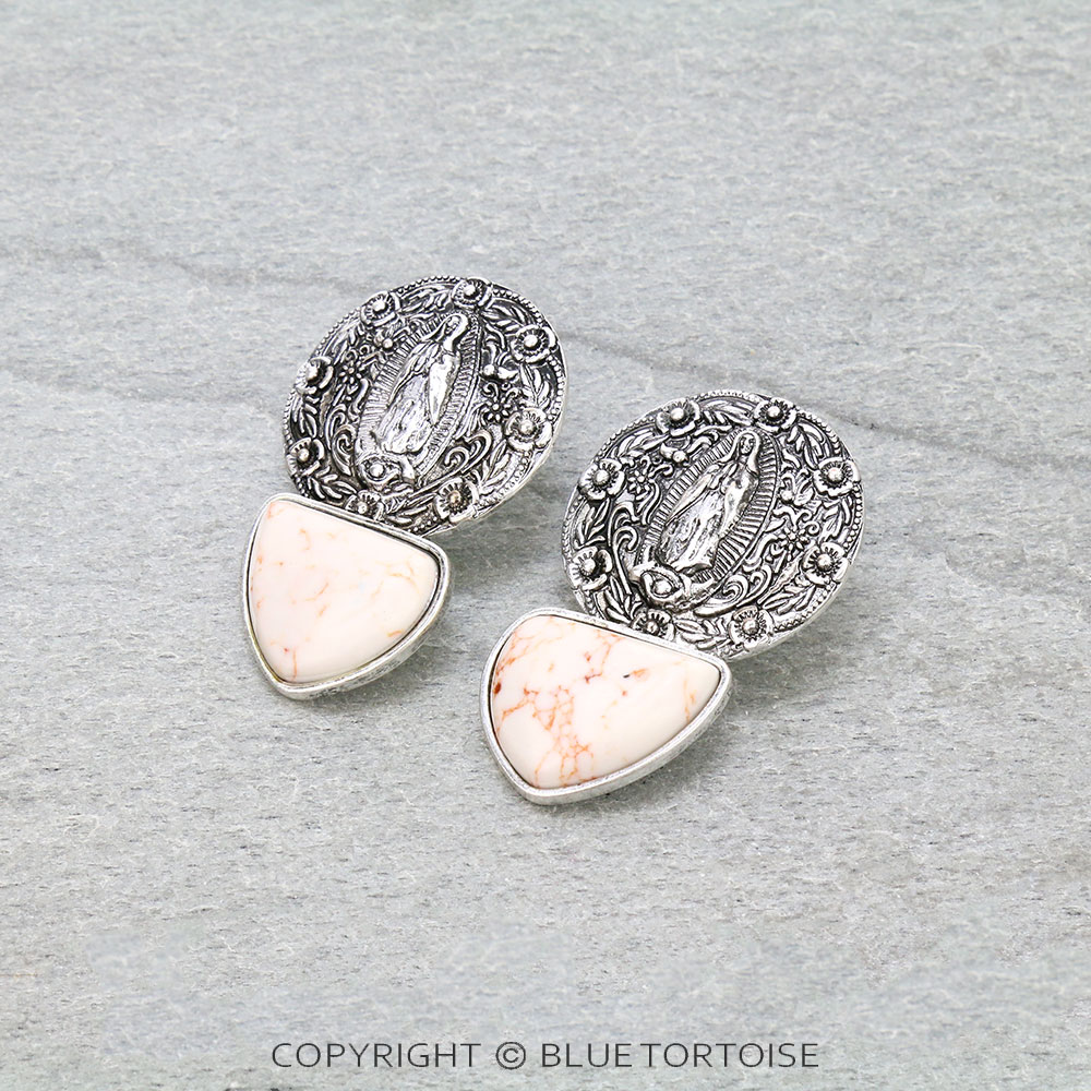 2" Our Lady of Guadalupe with Stone Stud Earrings