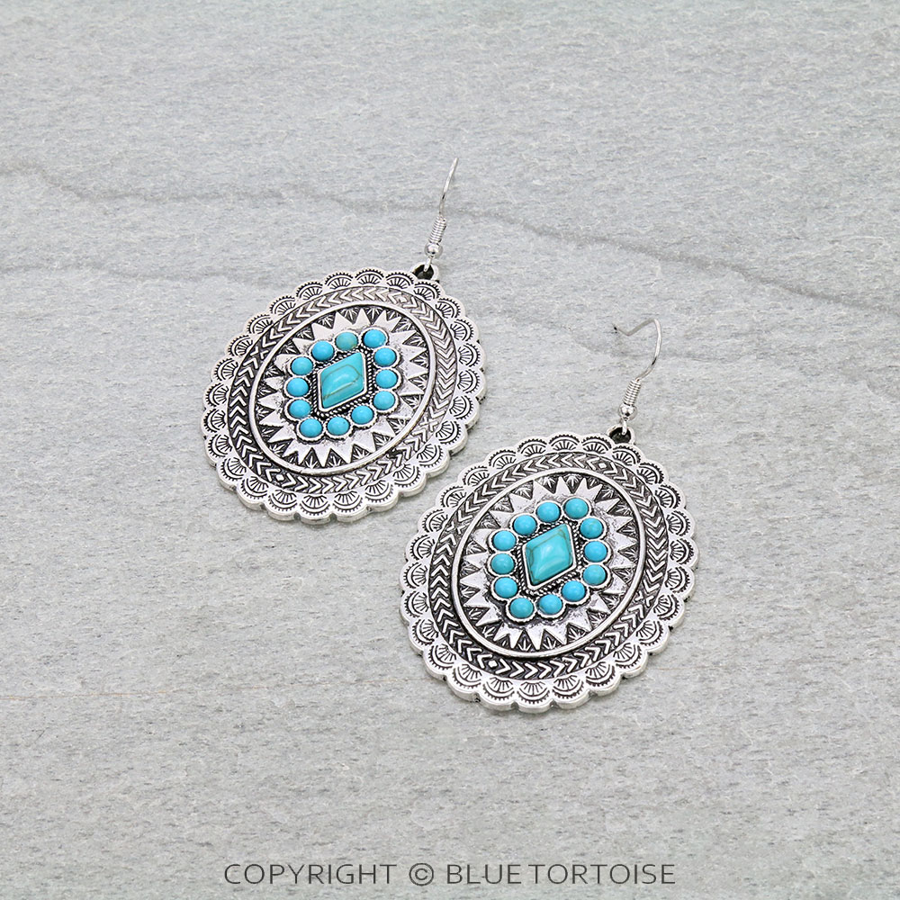 Western Chunky Concho Dangle Earrings