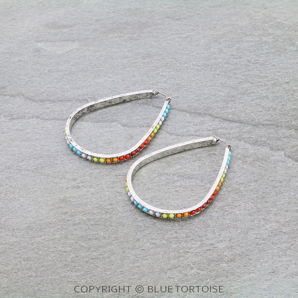Teardrop Bead Hoop Earrings