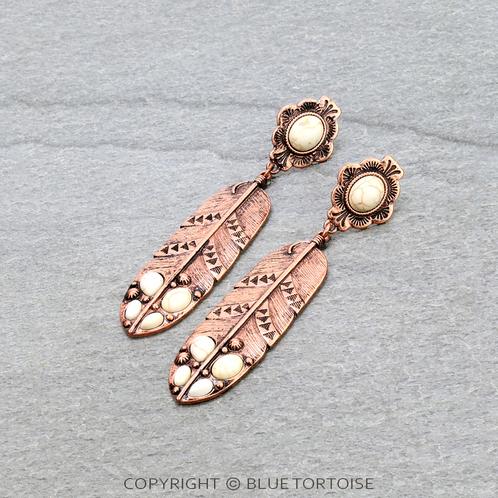 Western Feather Stone Stud Earrings