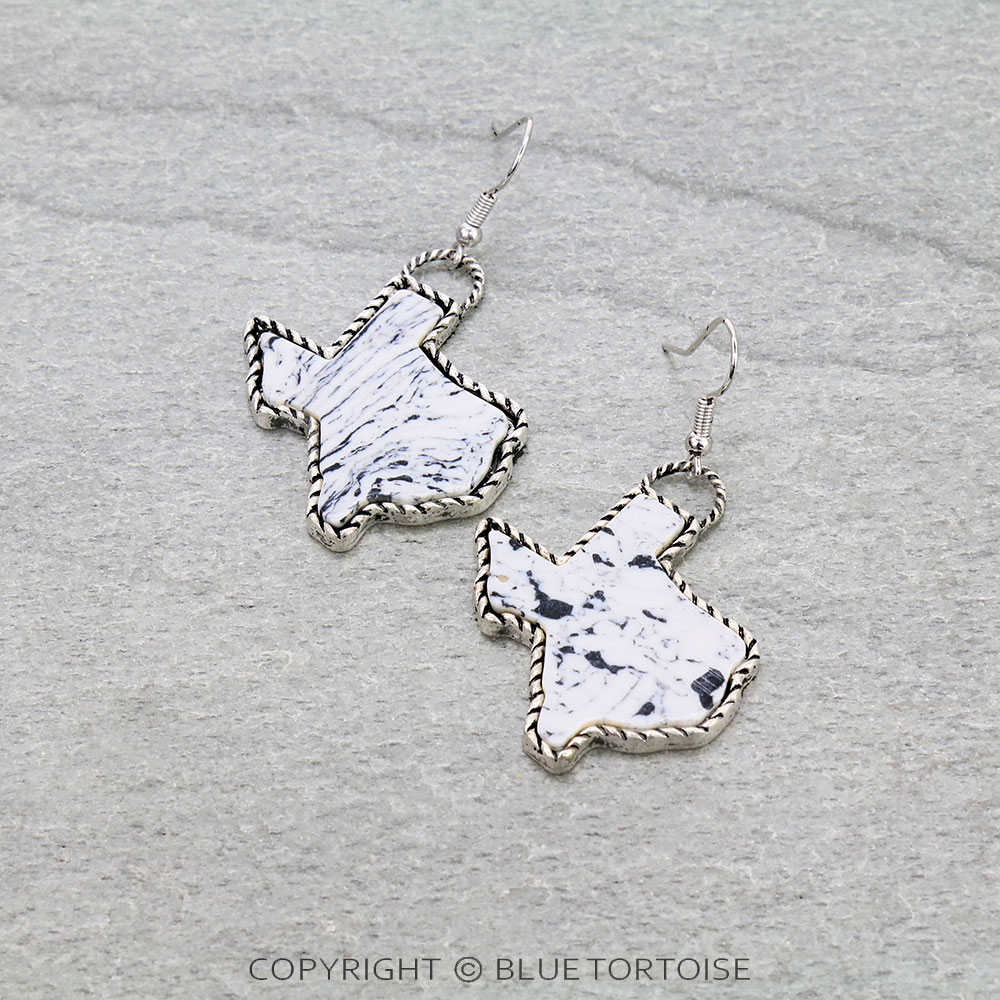 Western Texas Map Handmade Stone Dangle Earrings