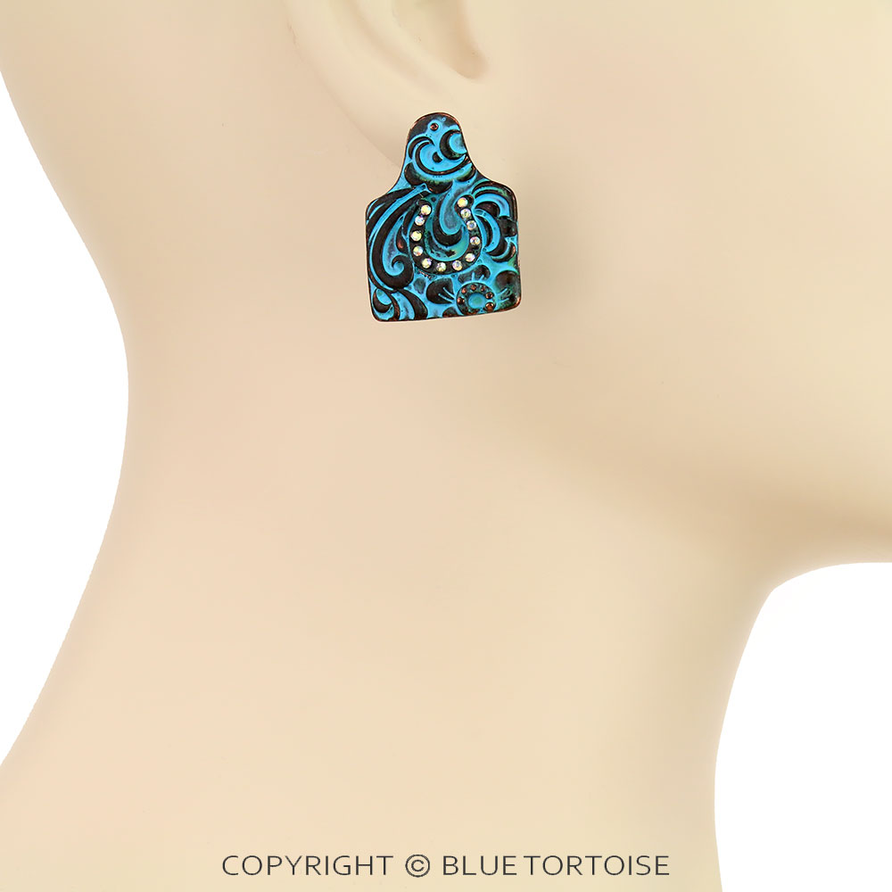 1.25" Western Ear Tag with AB Stone Stud Earrings - Image 2
