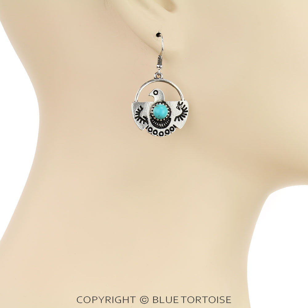 1.5" Western Thunderbird with Stone Dangle Earrings - Image 2