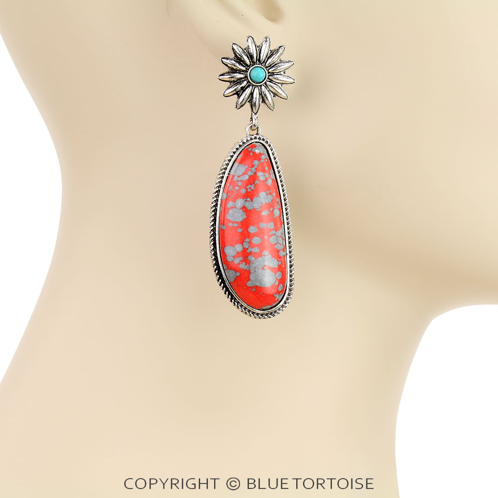 Western Geometric Handmade Stone Stud Earrings - Image 2