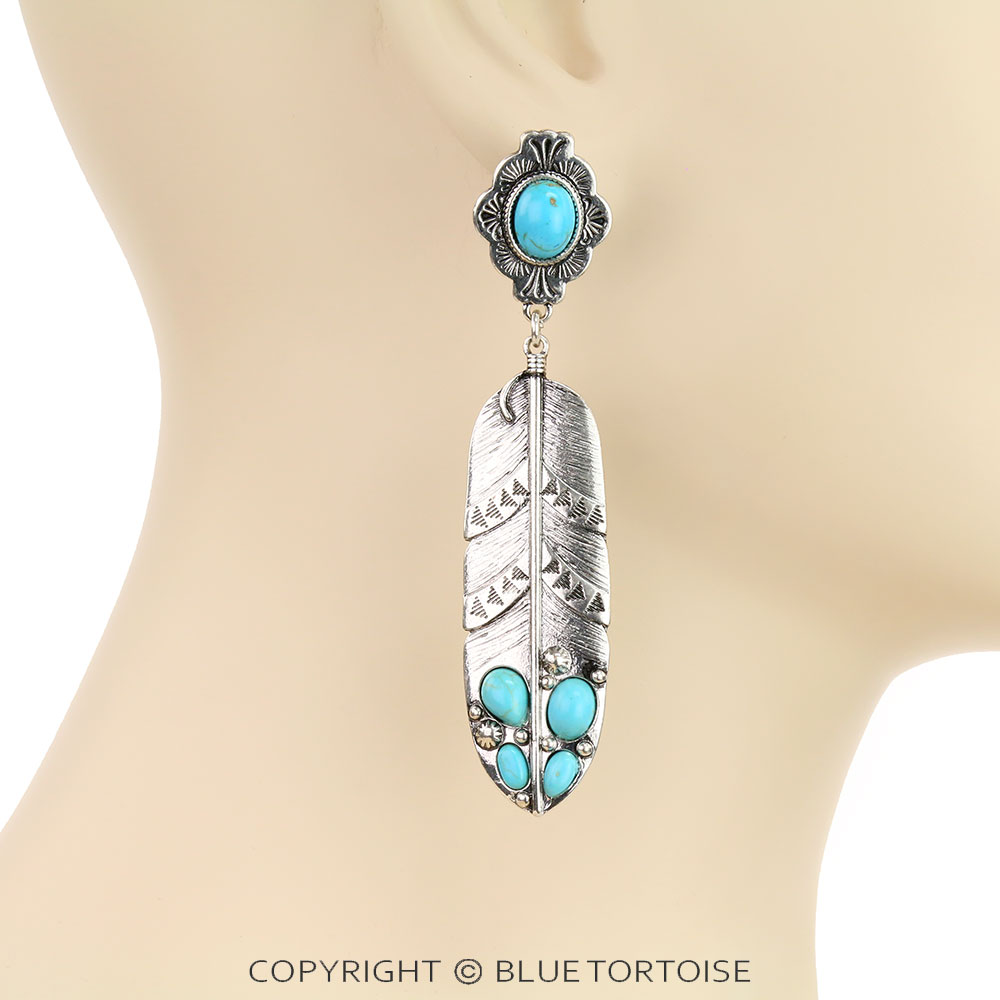 Western Feather Stone Stud Earrings - Image 2