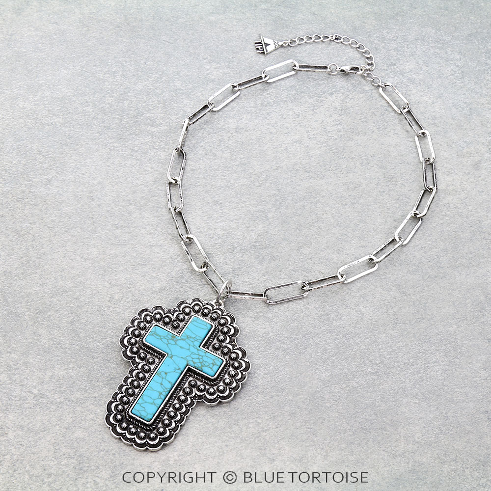 Western Cross Stone Necklace