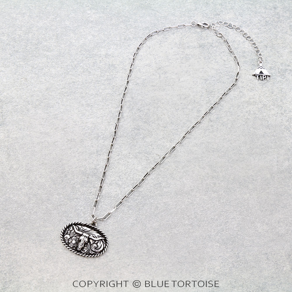 Western Small Oval Steer Skull Necklace
