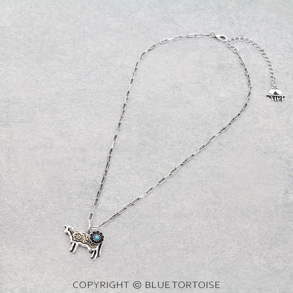 Western Dainty Cow Flower Necklace