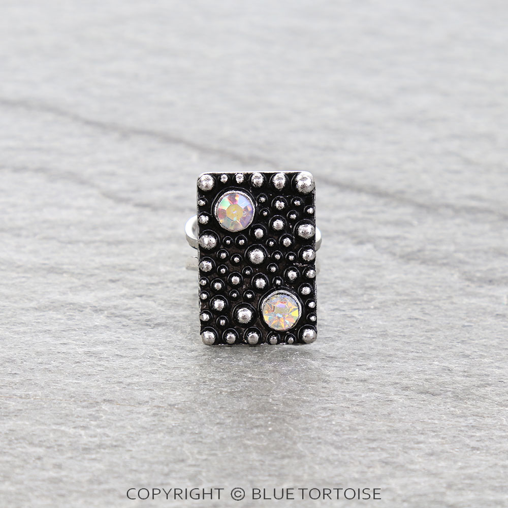 Western Ball TXR Rectangle Stone Cuff Ring