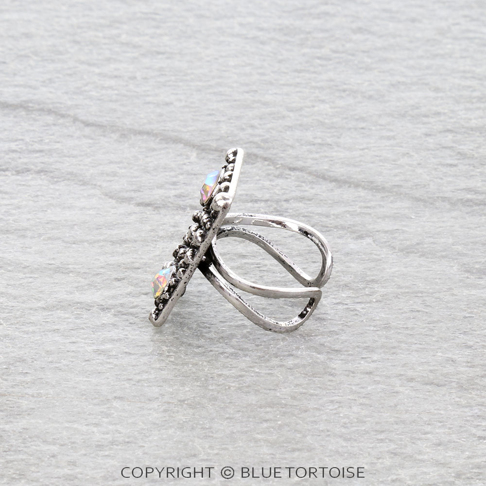 Western Ball TXR Rectangle Stone Cuff Ring - Image 2