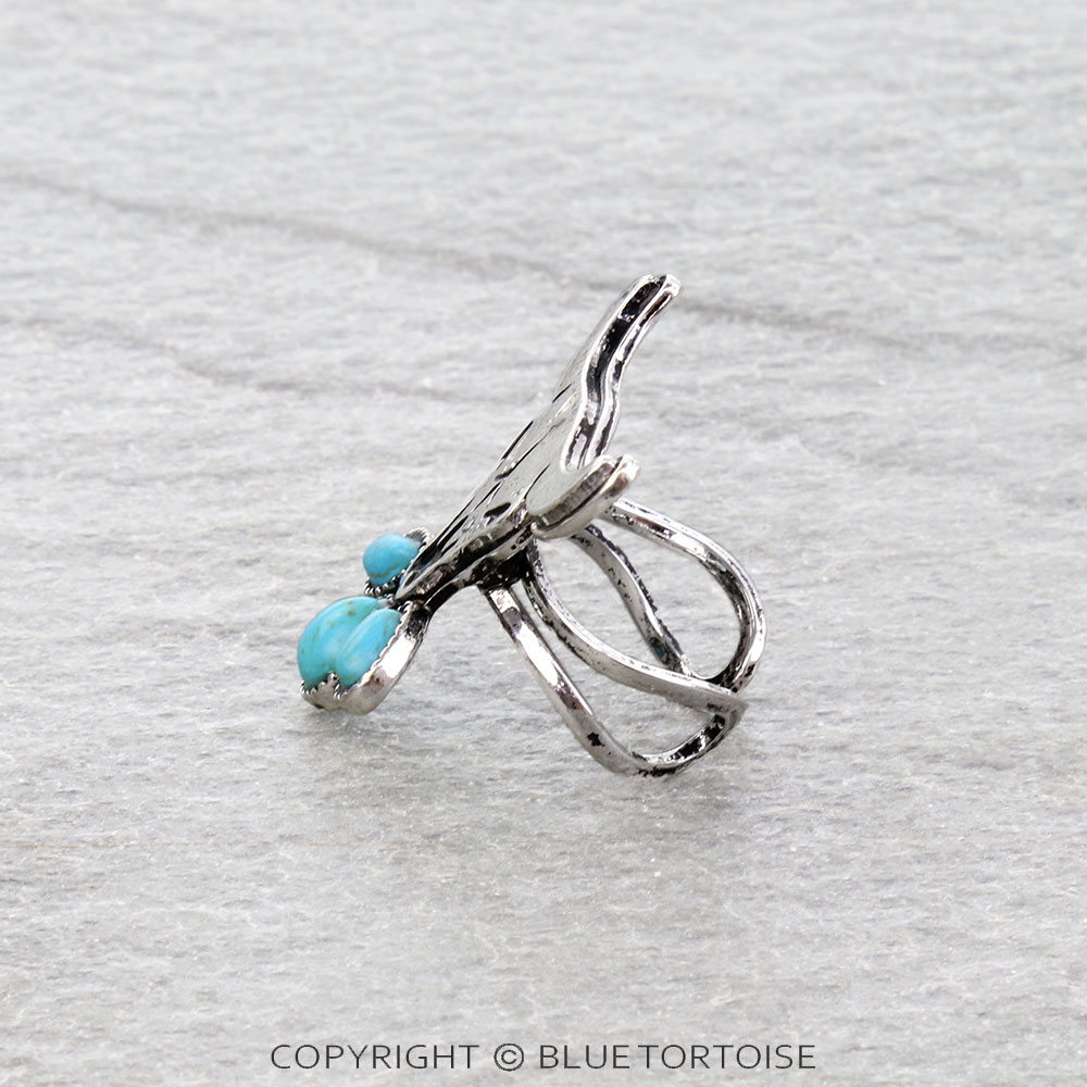 Western Steer Skull Stone Cuff Ring - Image 2