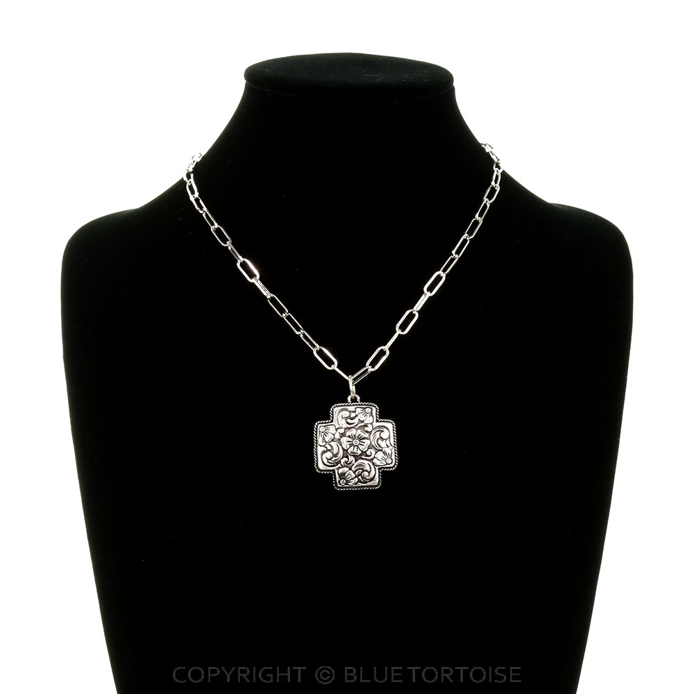 Western Flower Engraved Cross Necklace - Image 2