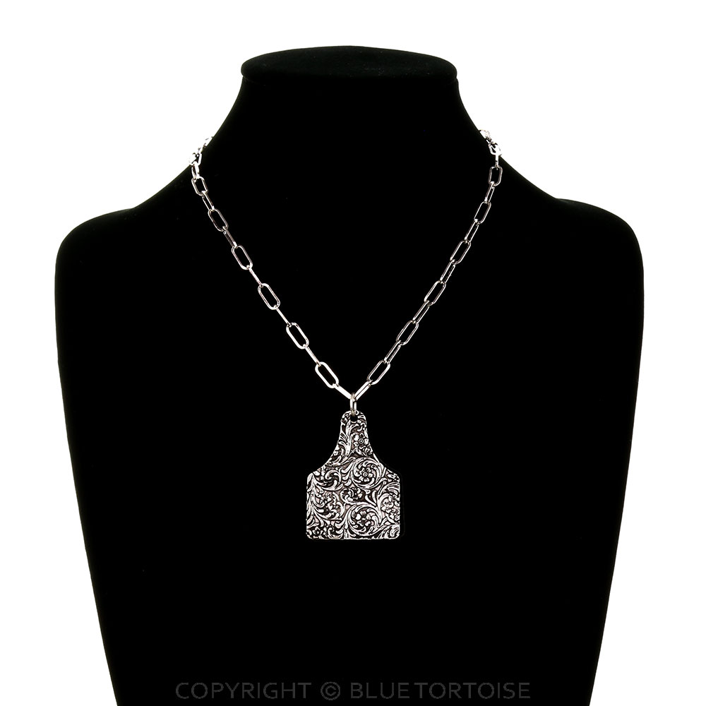 Western Flower Engraved Ear Tag Necklace - Image 2