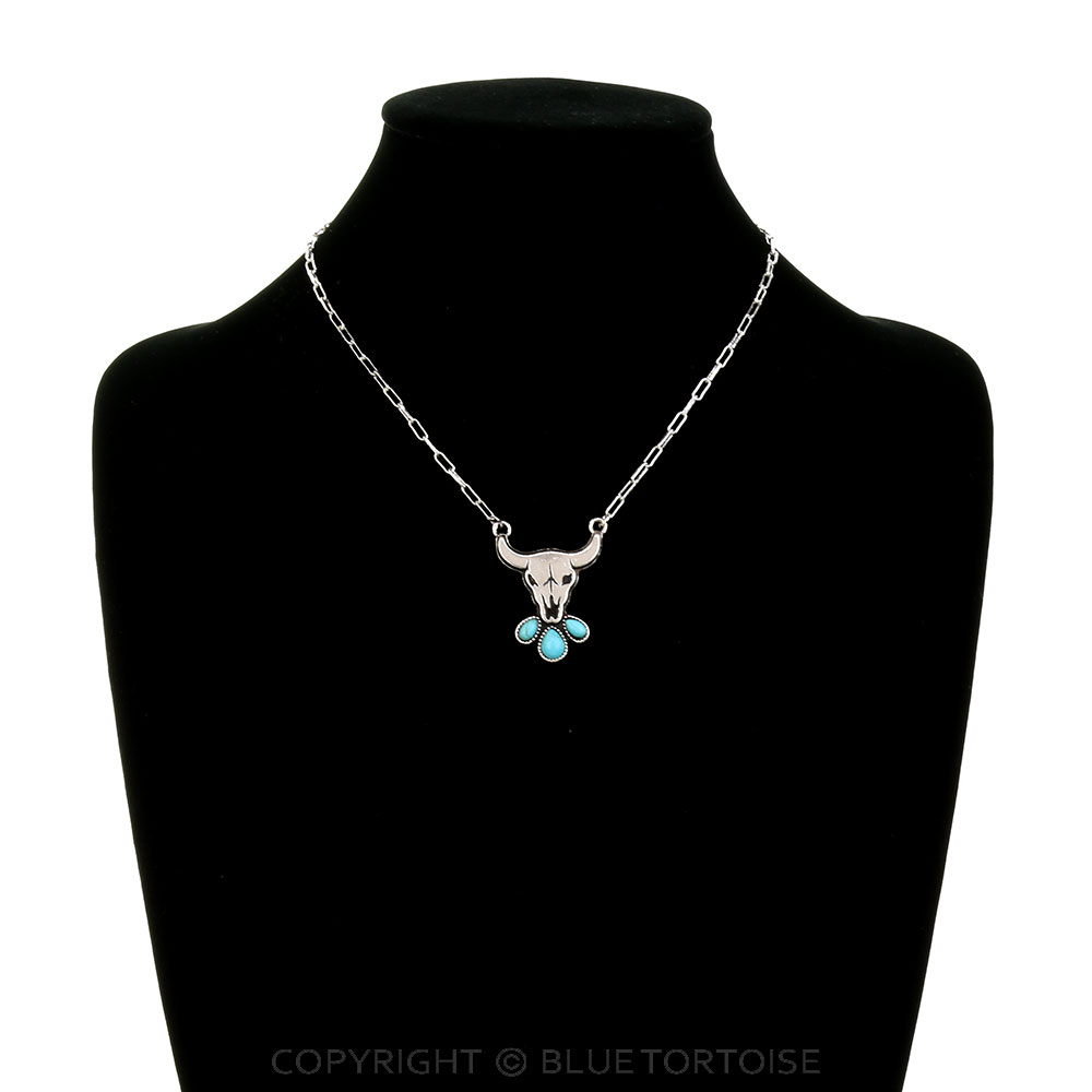 Western Steer Skull Stone Necklace - Image 2