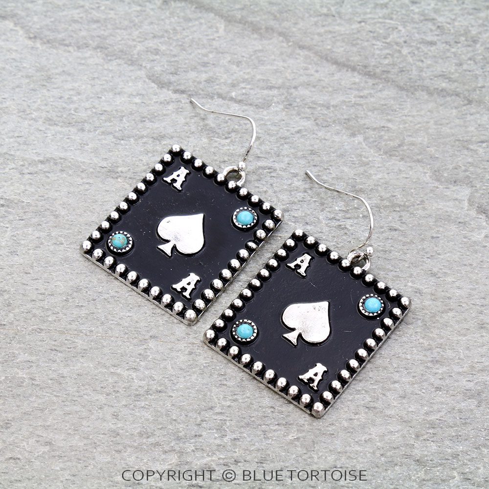 Western Black Spade Ace Dangle Earrings