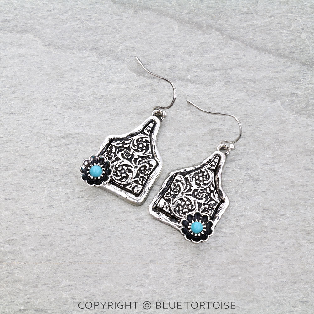 Western Dainty Ear Tag Flower Dangle Earrings
