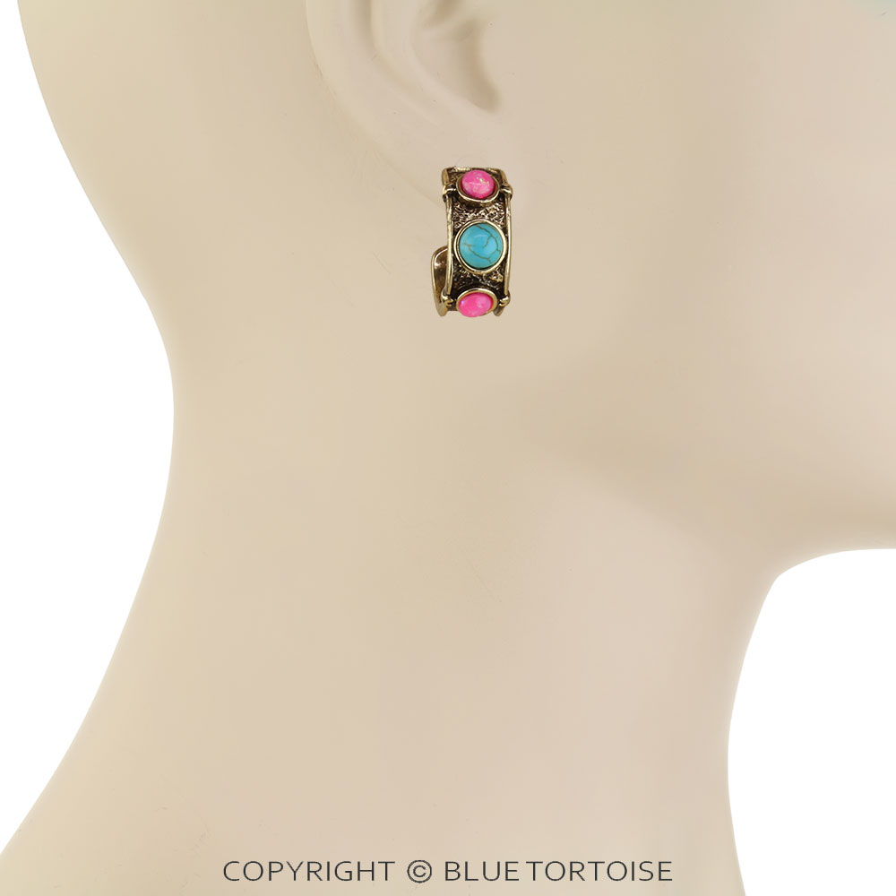 Western Round Stone Hoop Earrings - Image 2