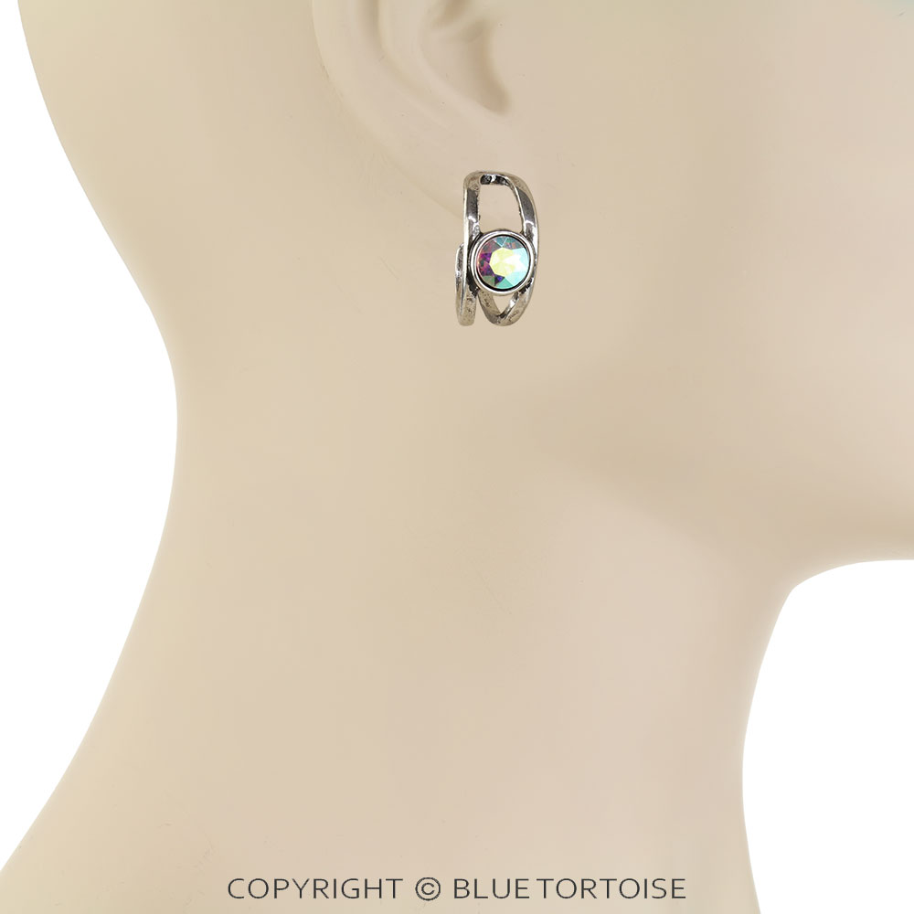 Western Round Stone Hoop Earrings - Image 2
