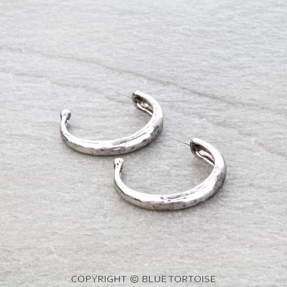 Western Hammered TXR Hoop Earrings - Large
