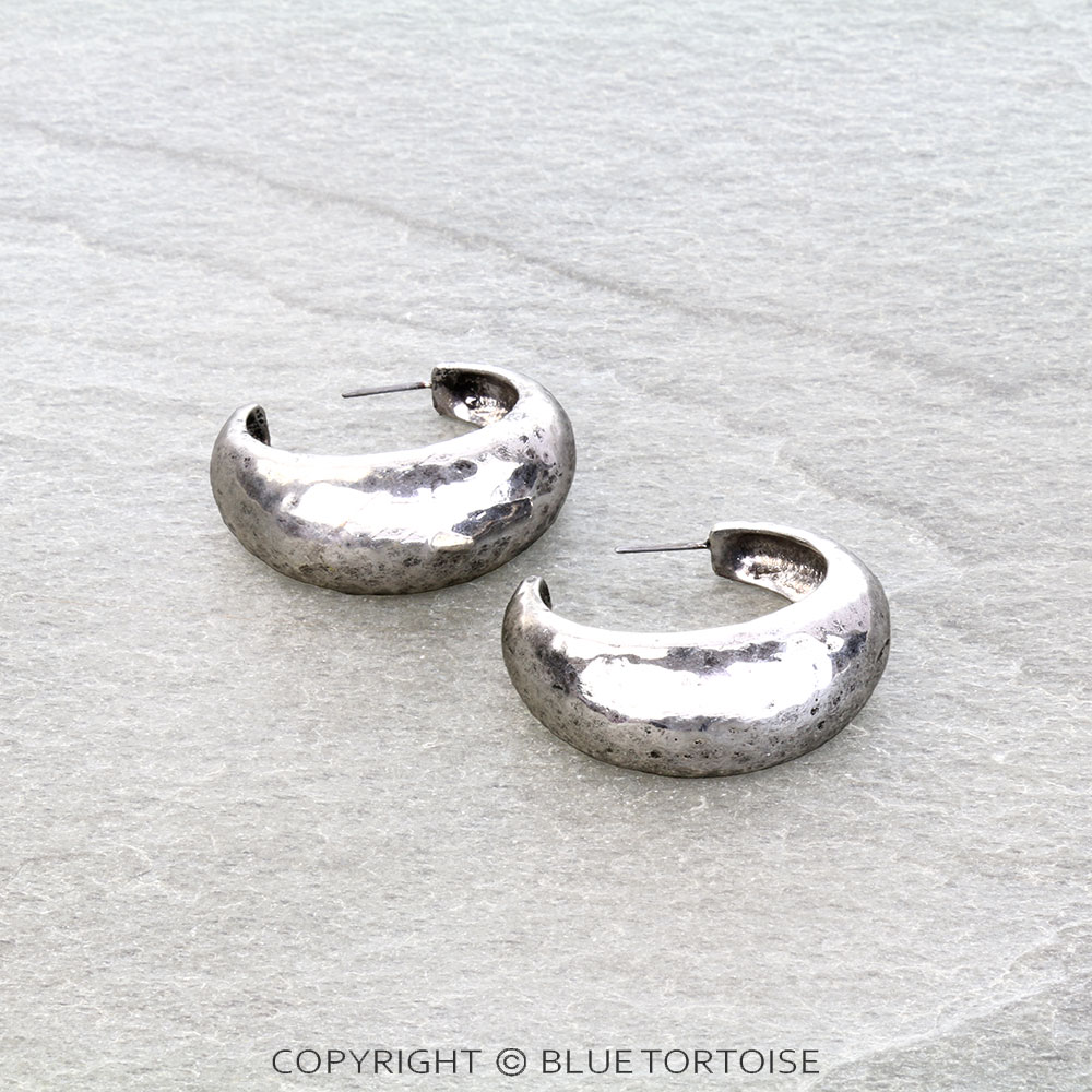 Western Hammered TXR Hoop Earrings - Large