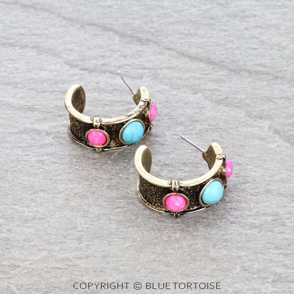 Western Round Stone Hoop Earrings