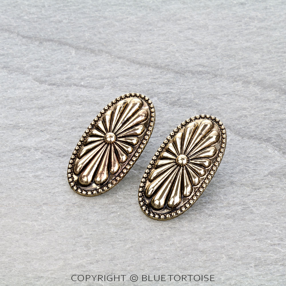 Western Oval Concho Stud Earrings