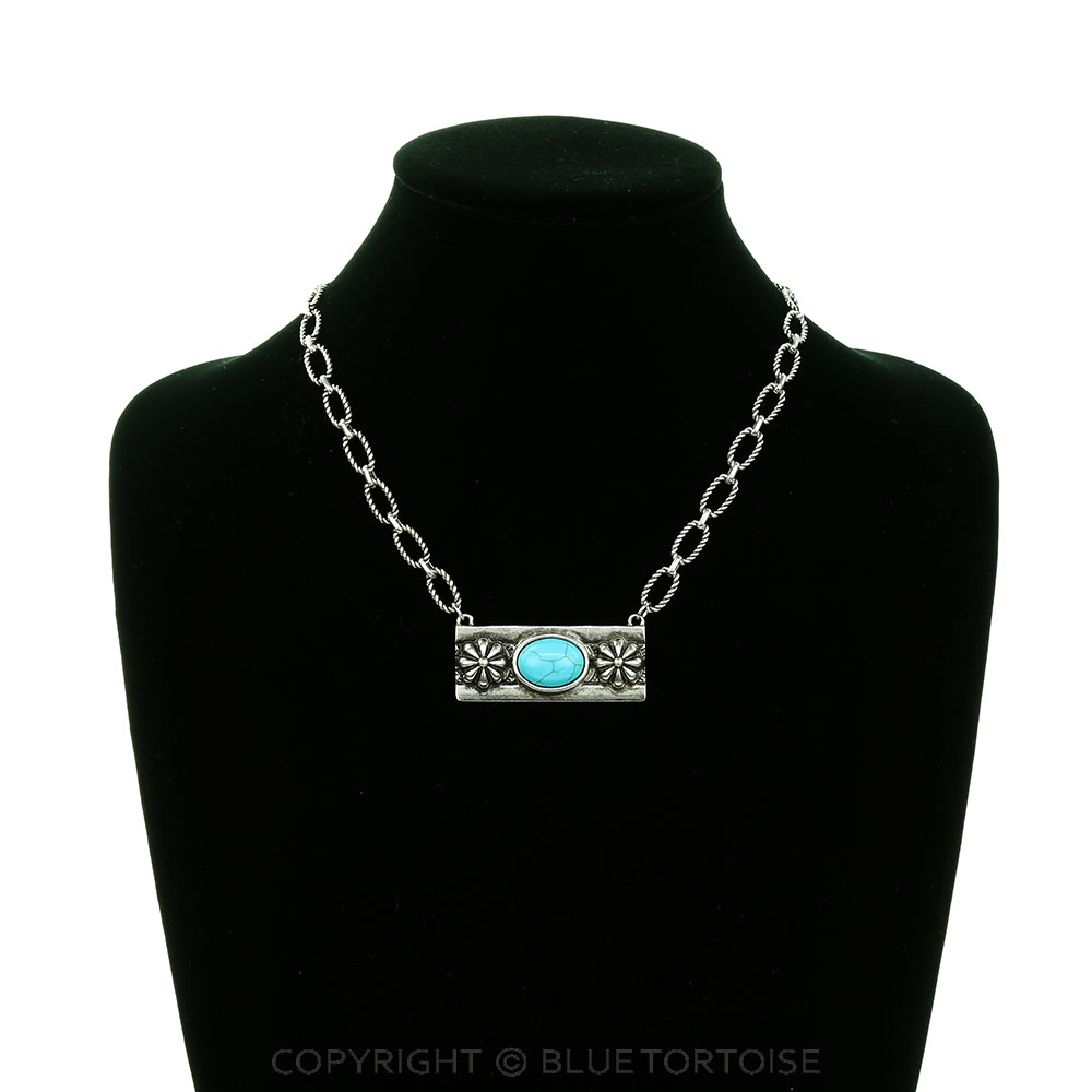 Western Floral Engraved Stone Bar Necklace - Image 2