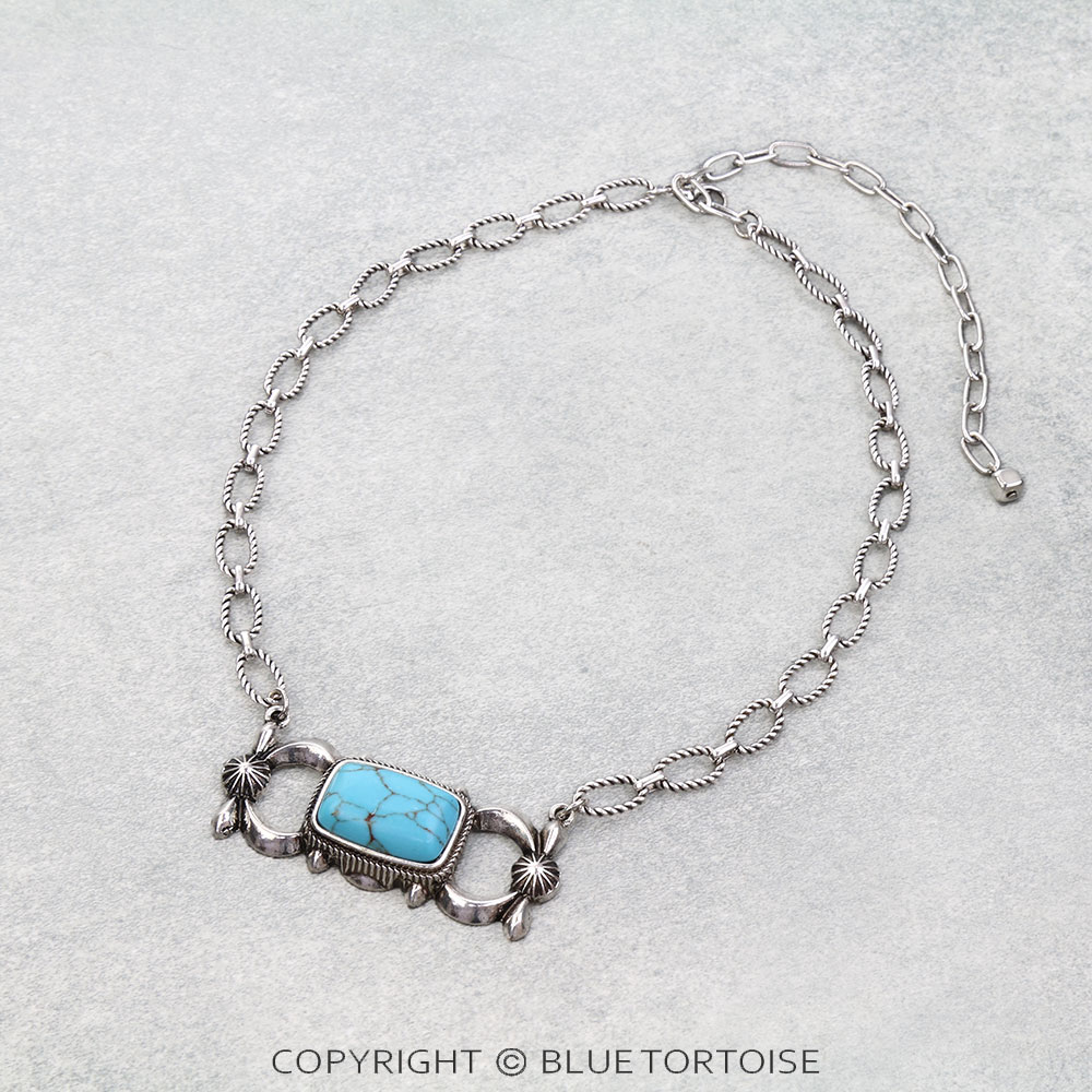 Western Squash Blossom Concho Stone Bar Necklace