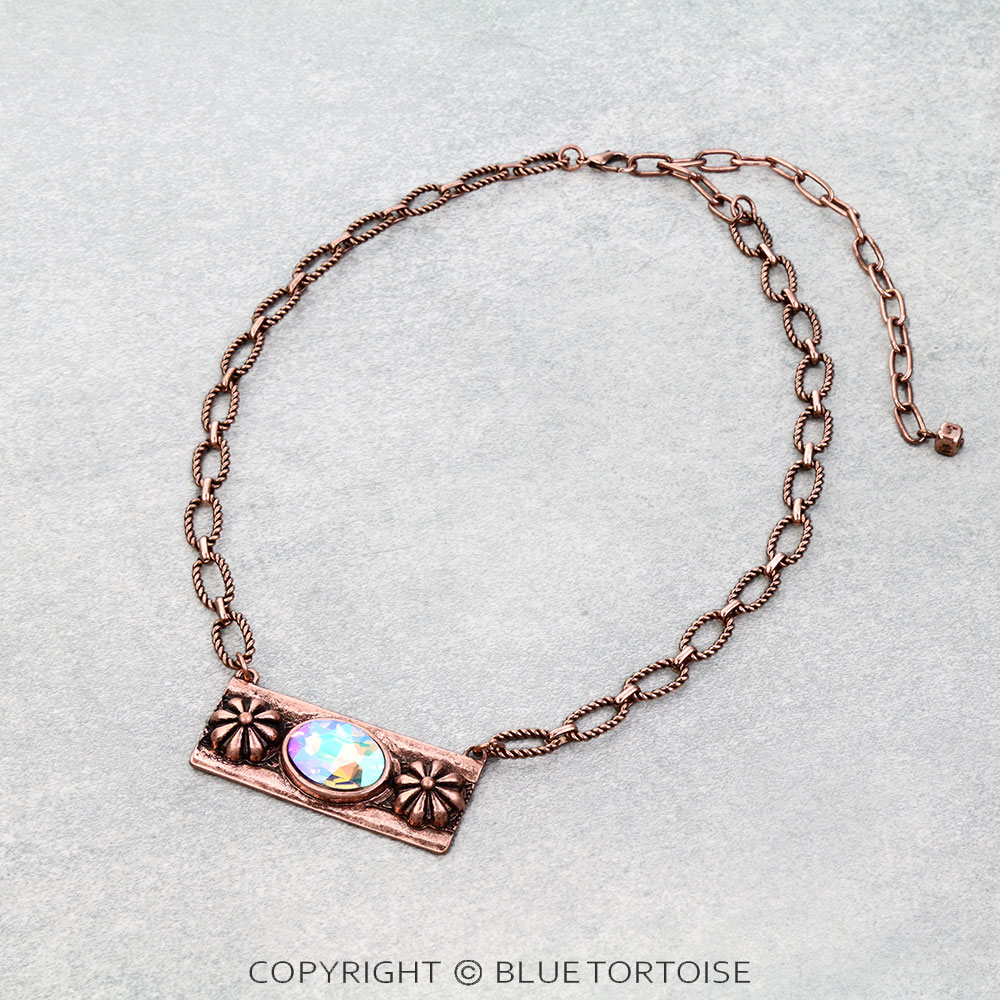 Western Floral Engraved Stone Bar Necklace