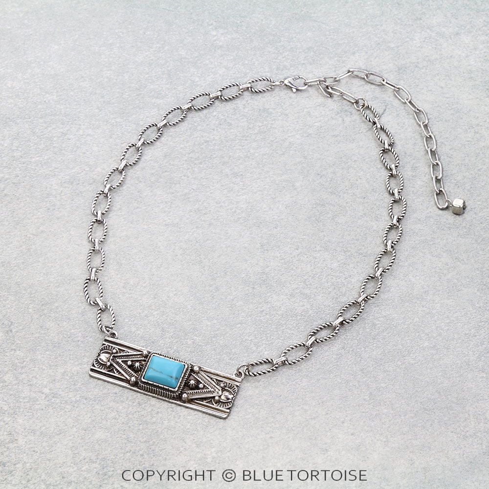 Western Inlay Engraved Stone Bar Necklace