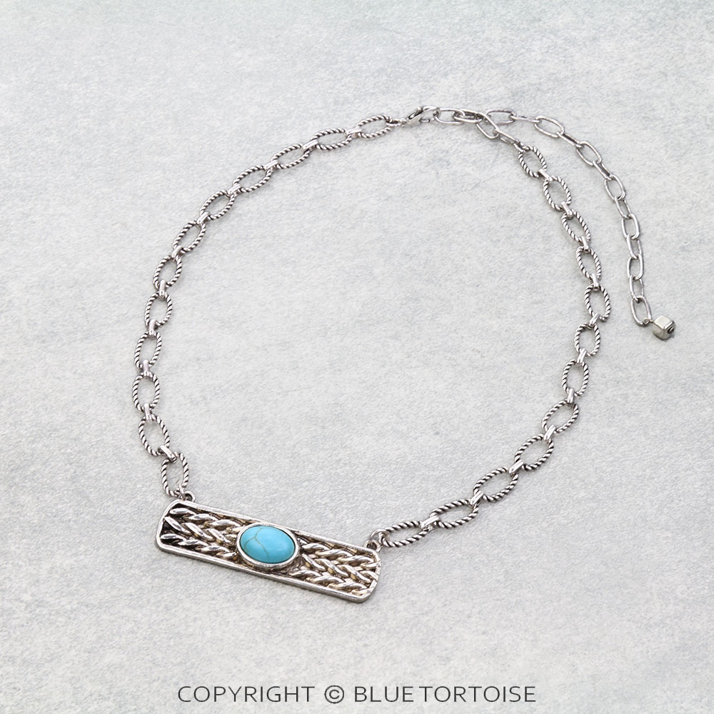Western Rope TXR Stone Bar Necklace