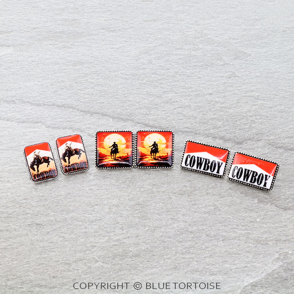 3 Pair Western Cowboy Print Earring Set - Image 3