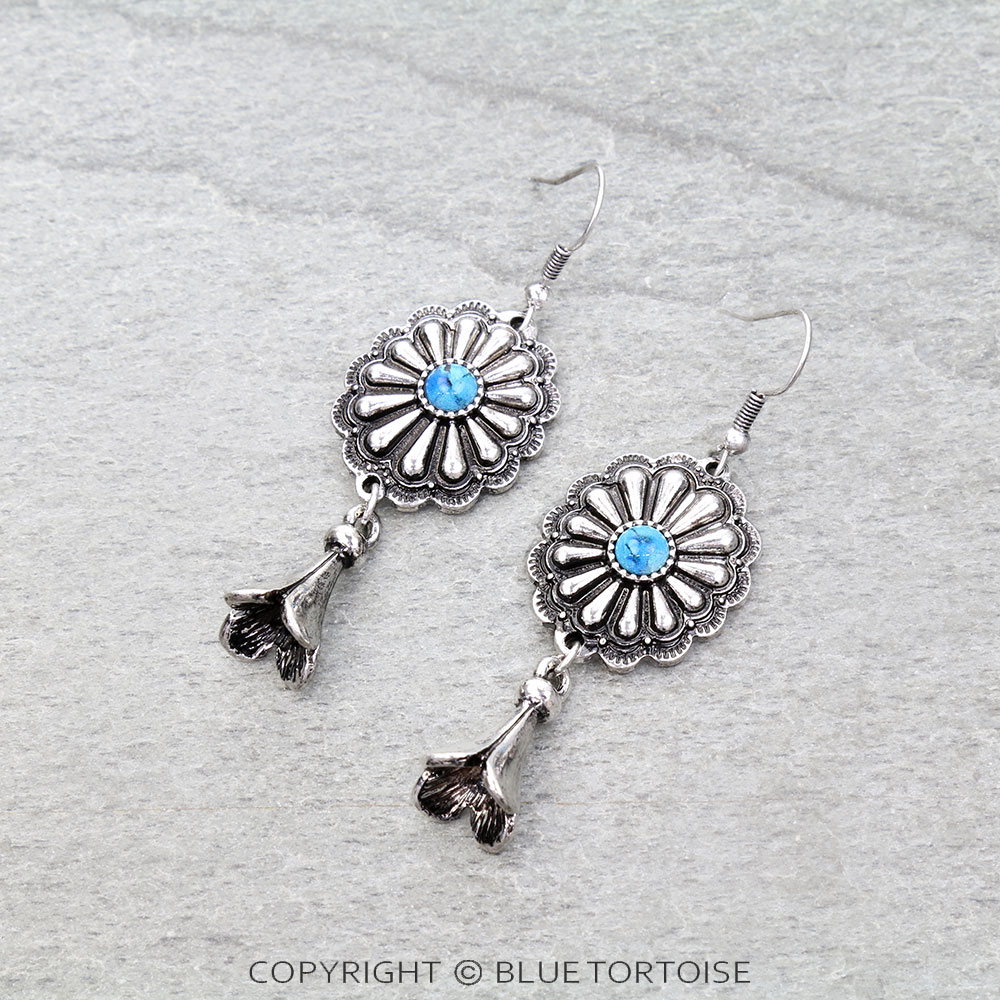 Western Single Squash Blossom Concho Dangle Earrings