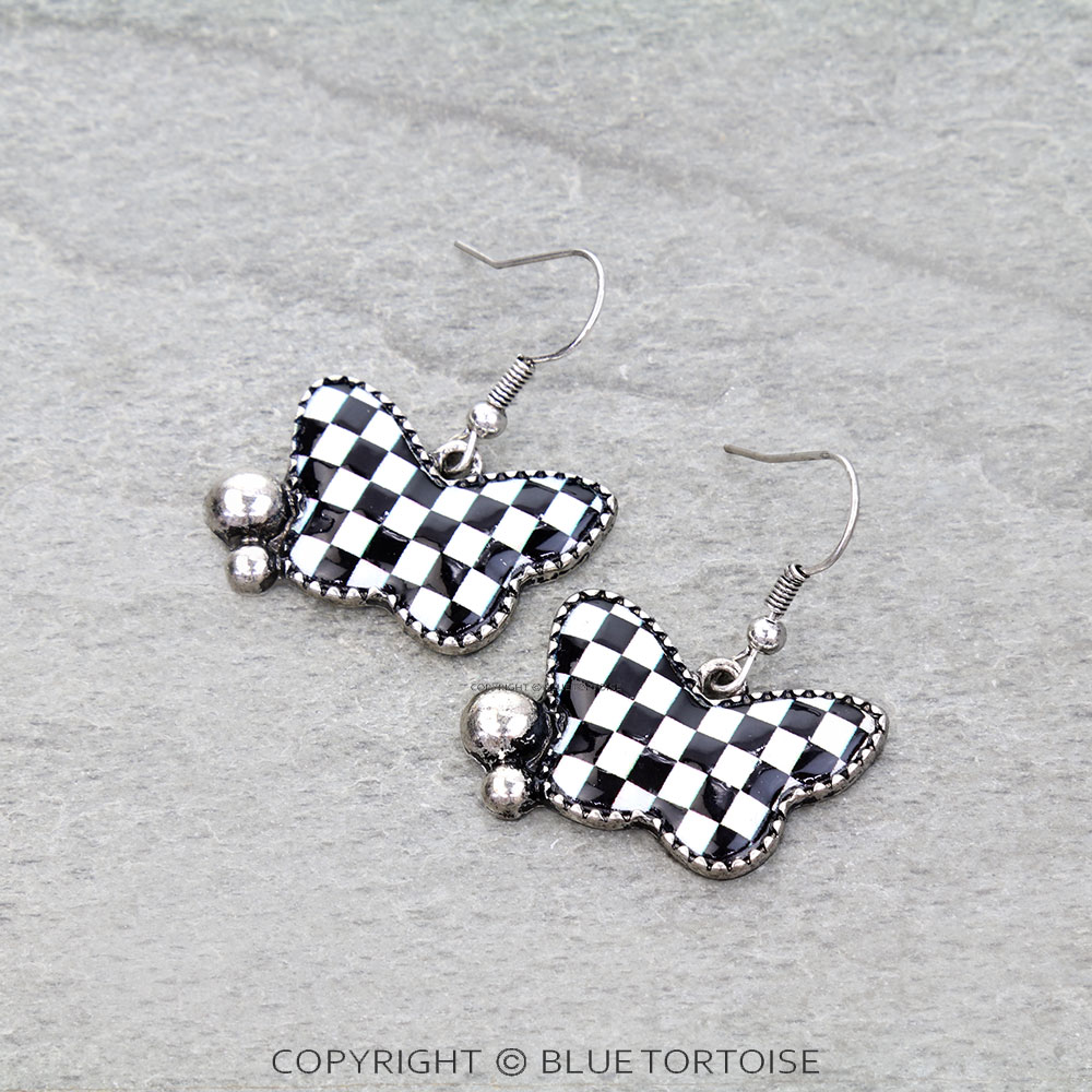 Checker Butterfly Dangle Earrings