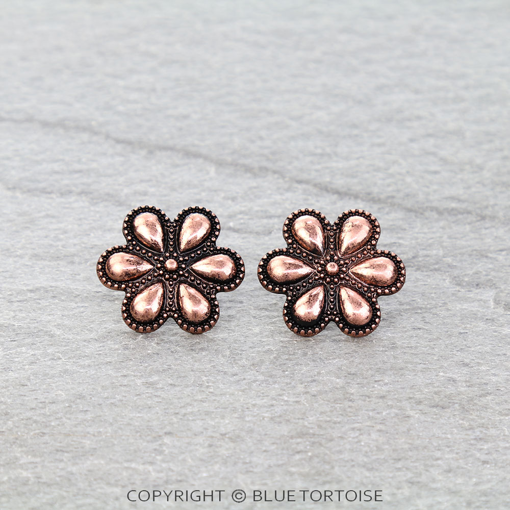 Western Ball TXR Flower Dangle Earrings