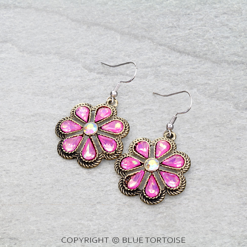 Western Flower Stone Dangle Earrings