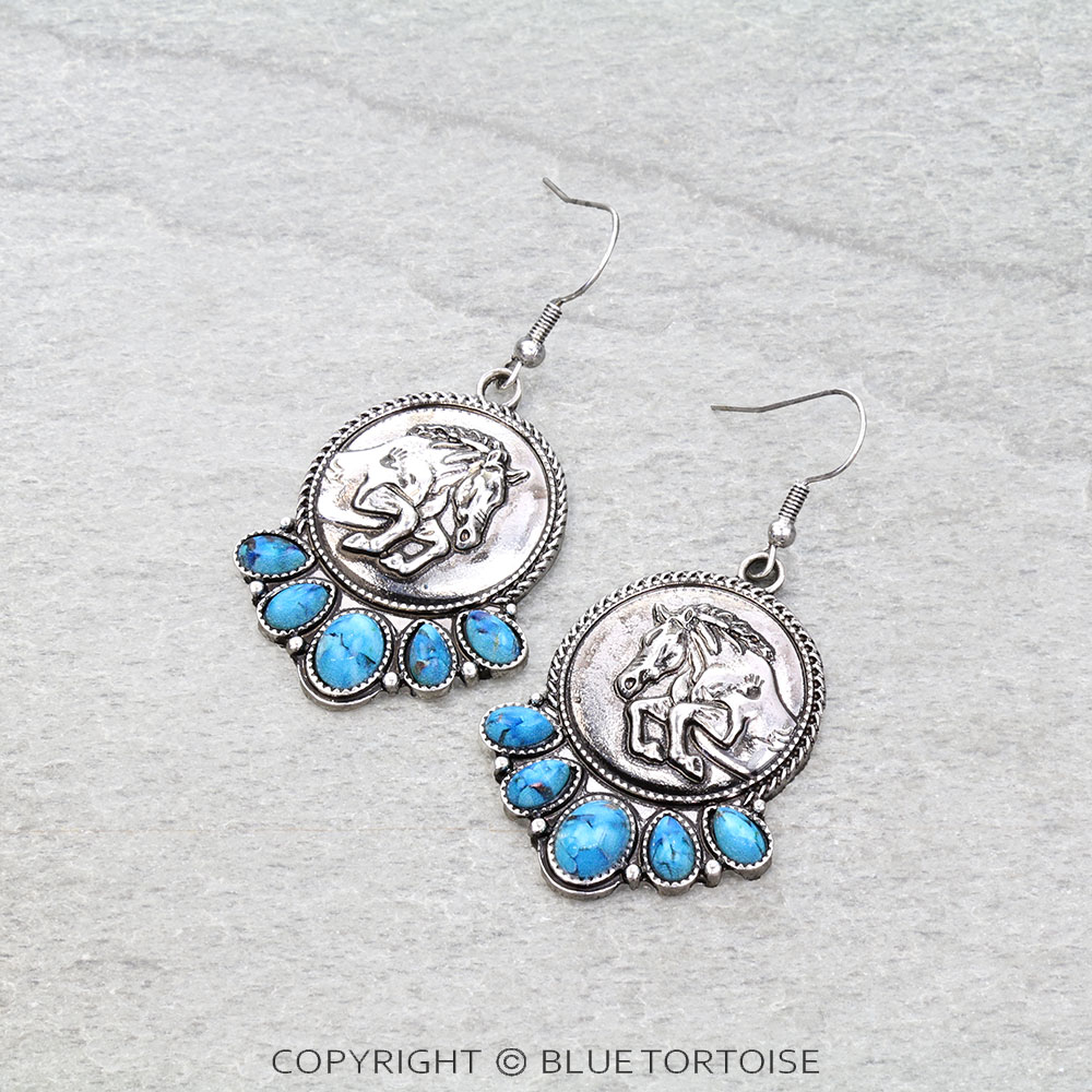 Western Horse Stone Dangle Earrings