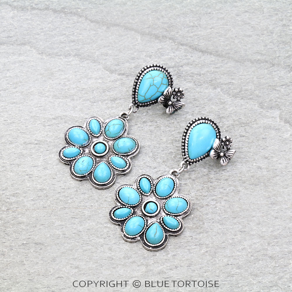 Western Concho Stone Stud Earrings