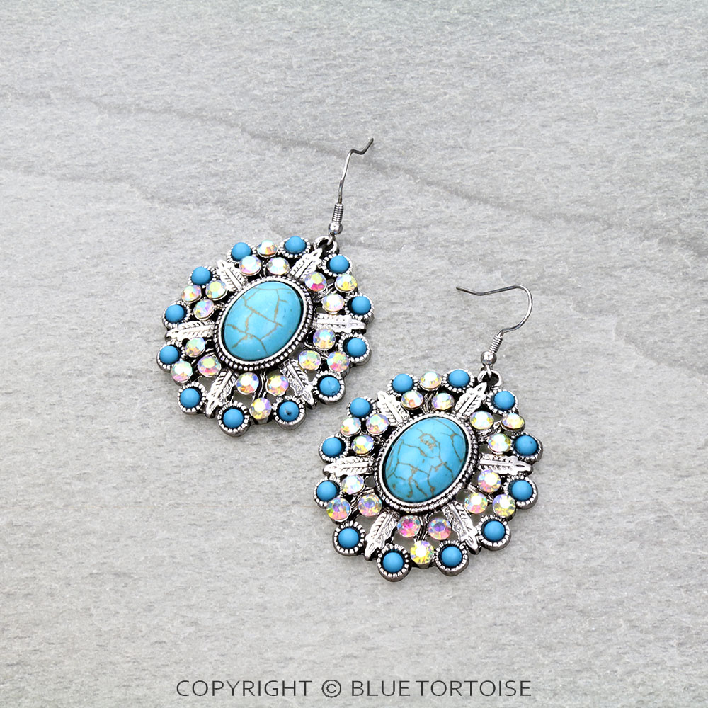 Western Feather TXR Stone Dangle Earrings