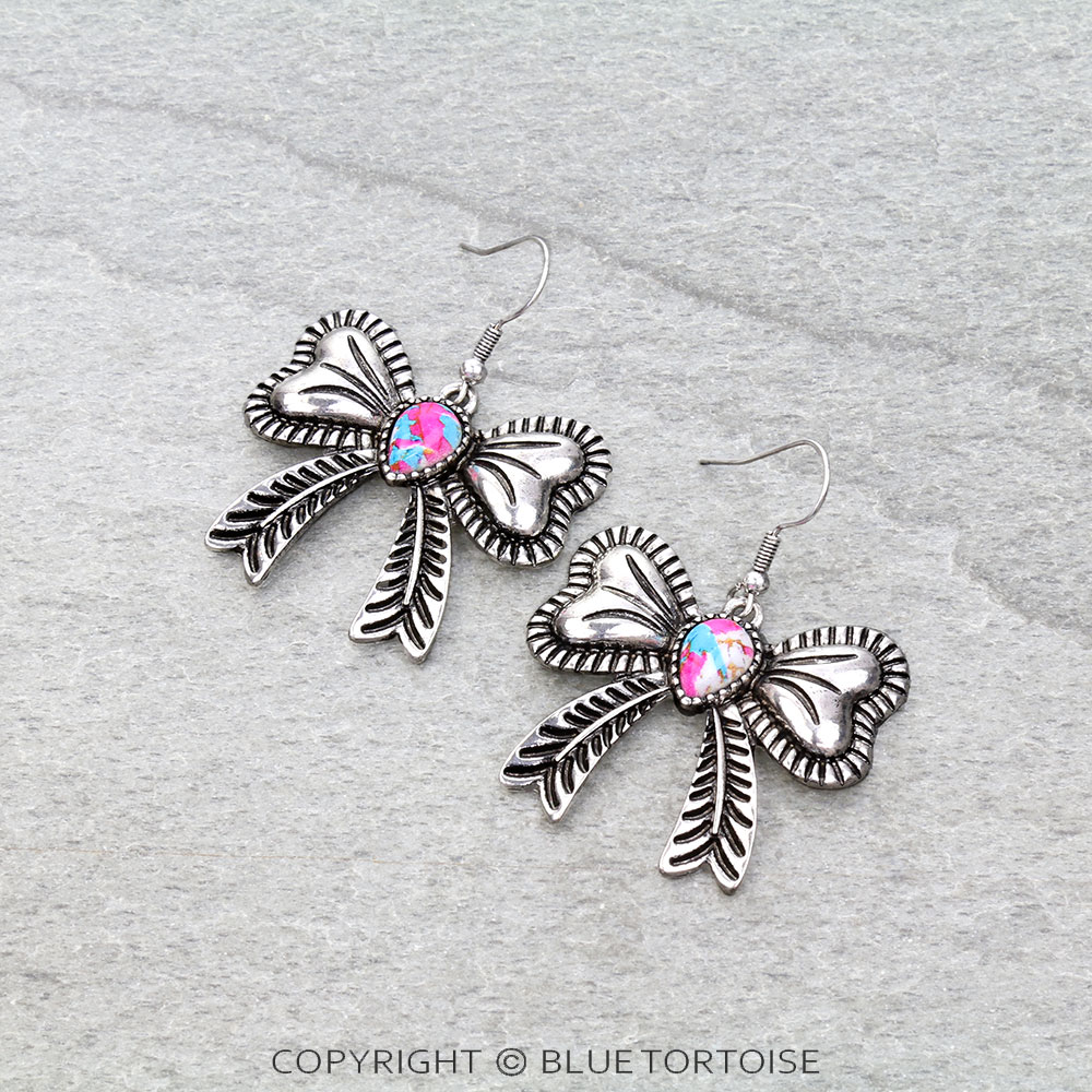 Western Bow Stone Dangle Earrings