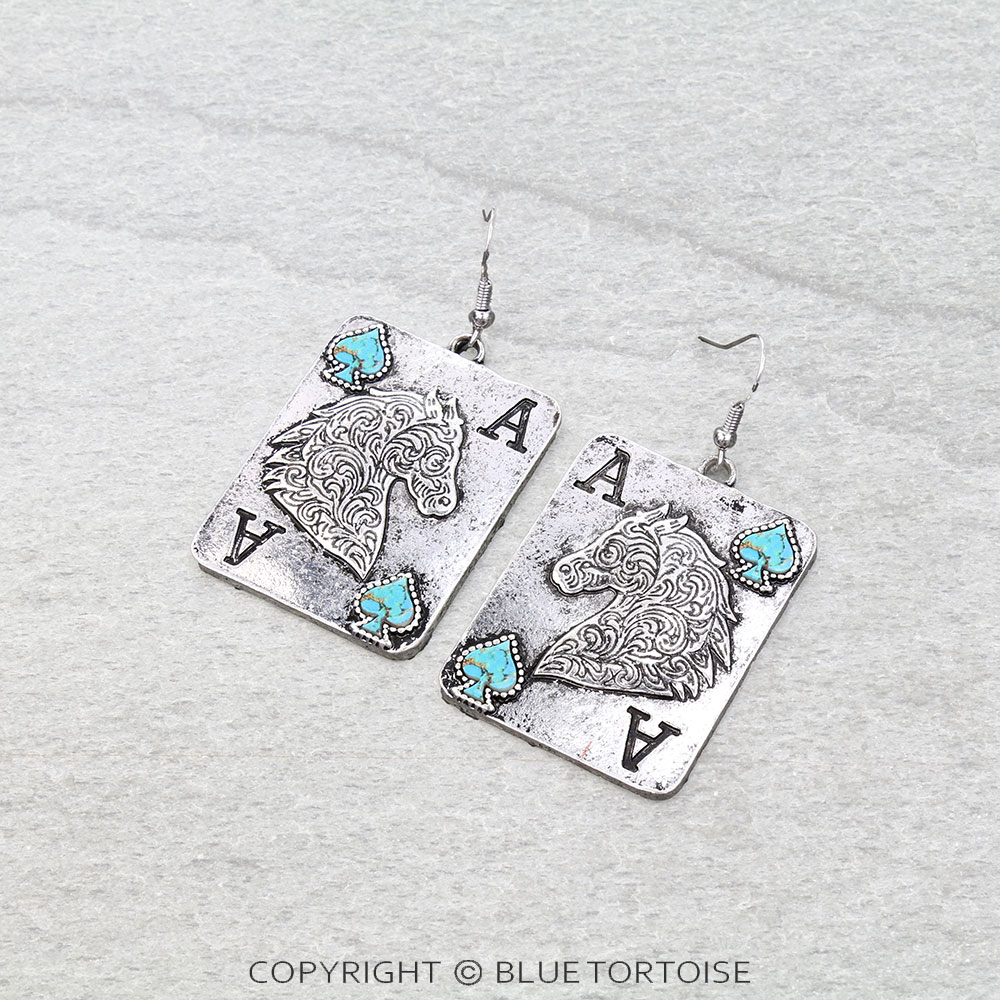 Western Horse Card Dangle Earrings