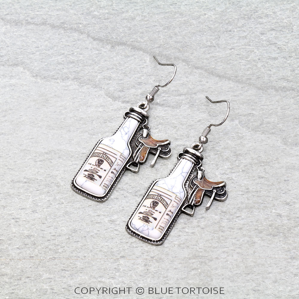 Western Spirit Bottle Saddle Dangle Earrings