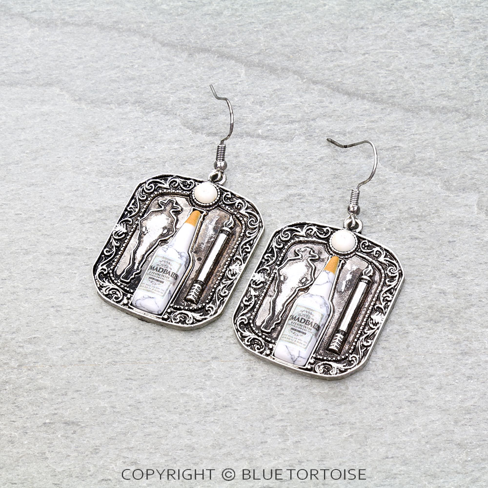 Western Spirit Bottle Cowboy Dangle Earrings
