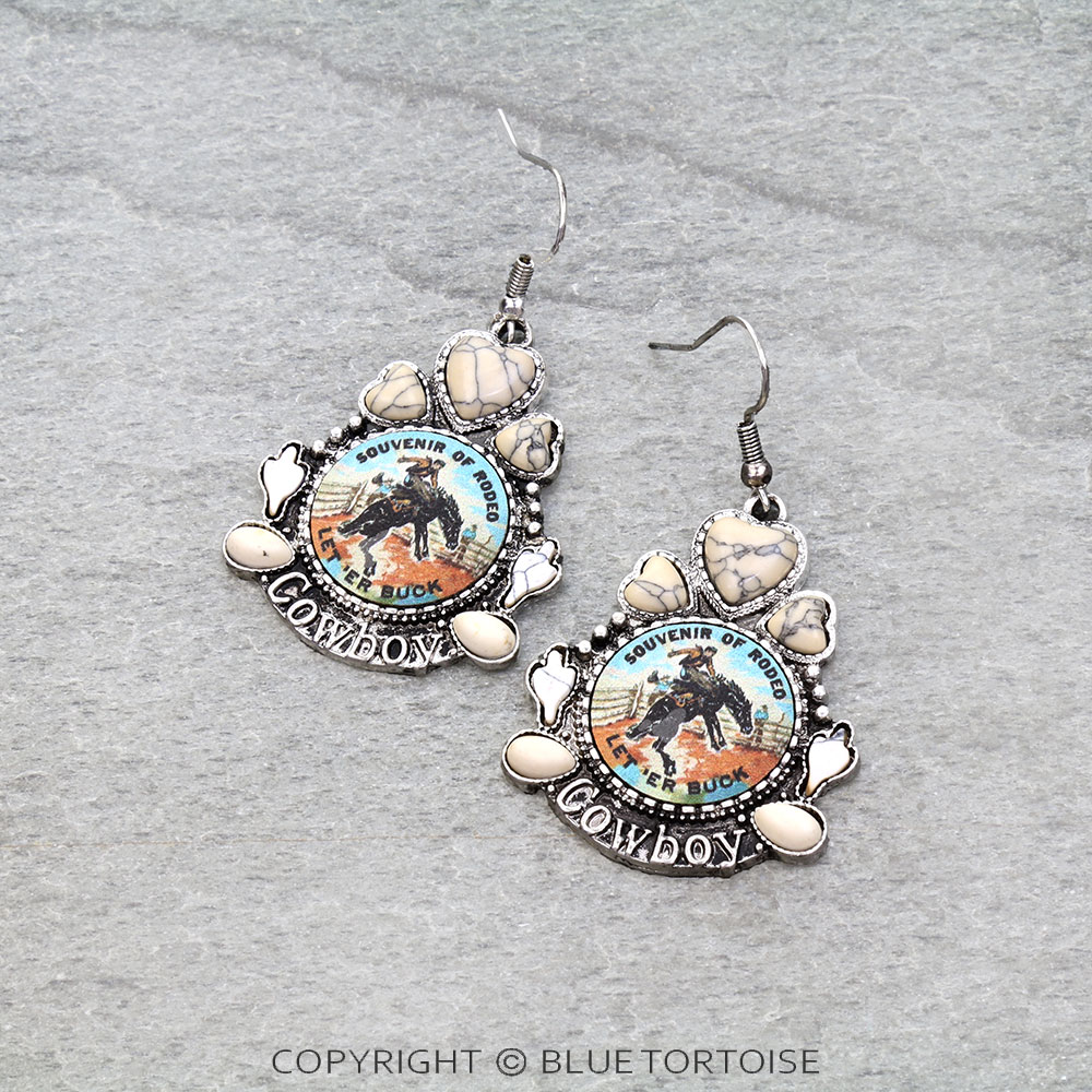 Western Cowboy Leather Stone Dangle Earrings