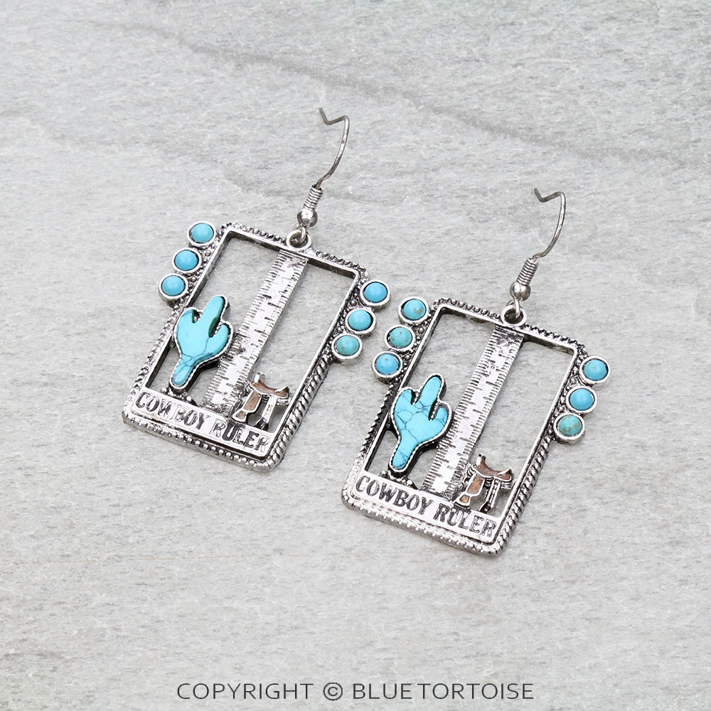 Western Cowboy Ruler Stone Dangle Earrings