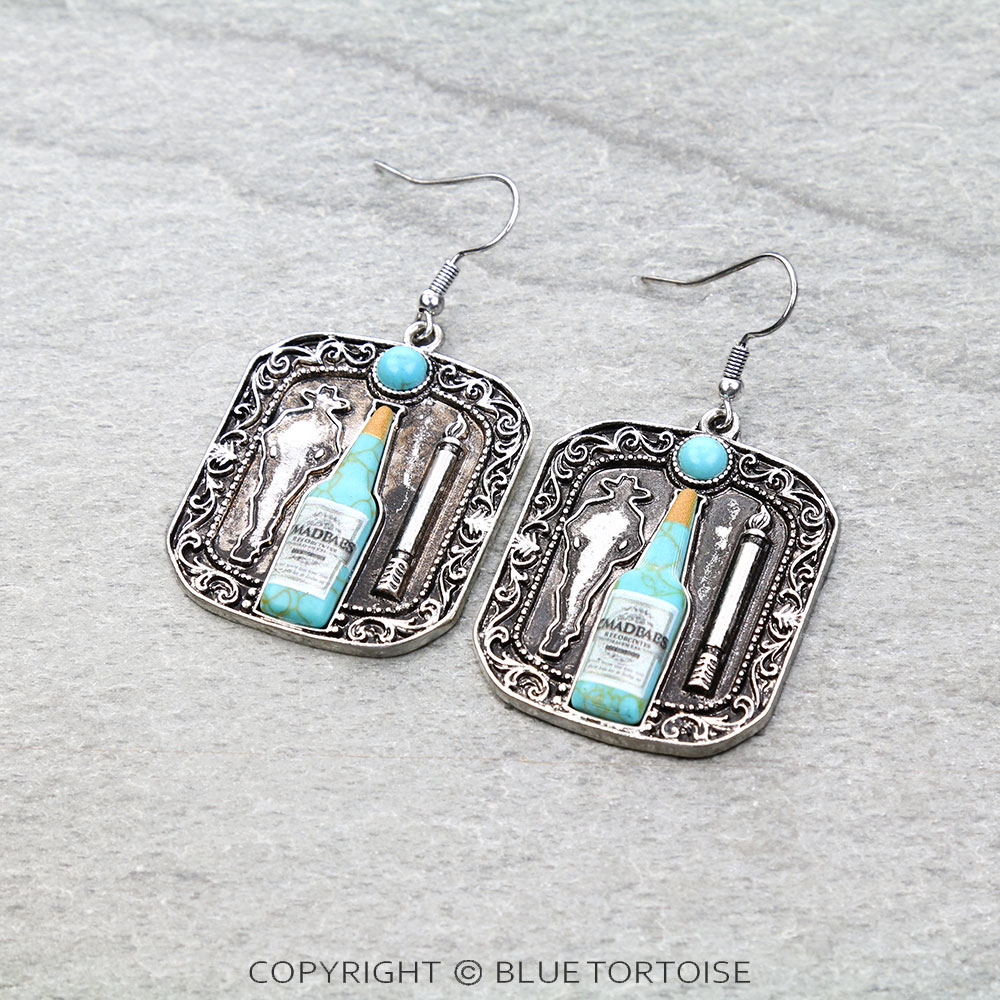 Western Spirit Bottle Cowboy Dangle Earrings